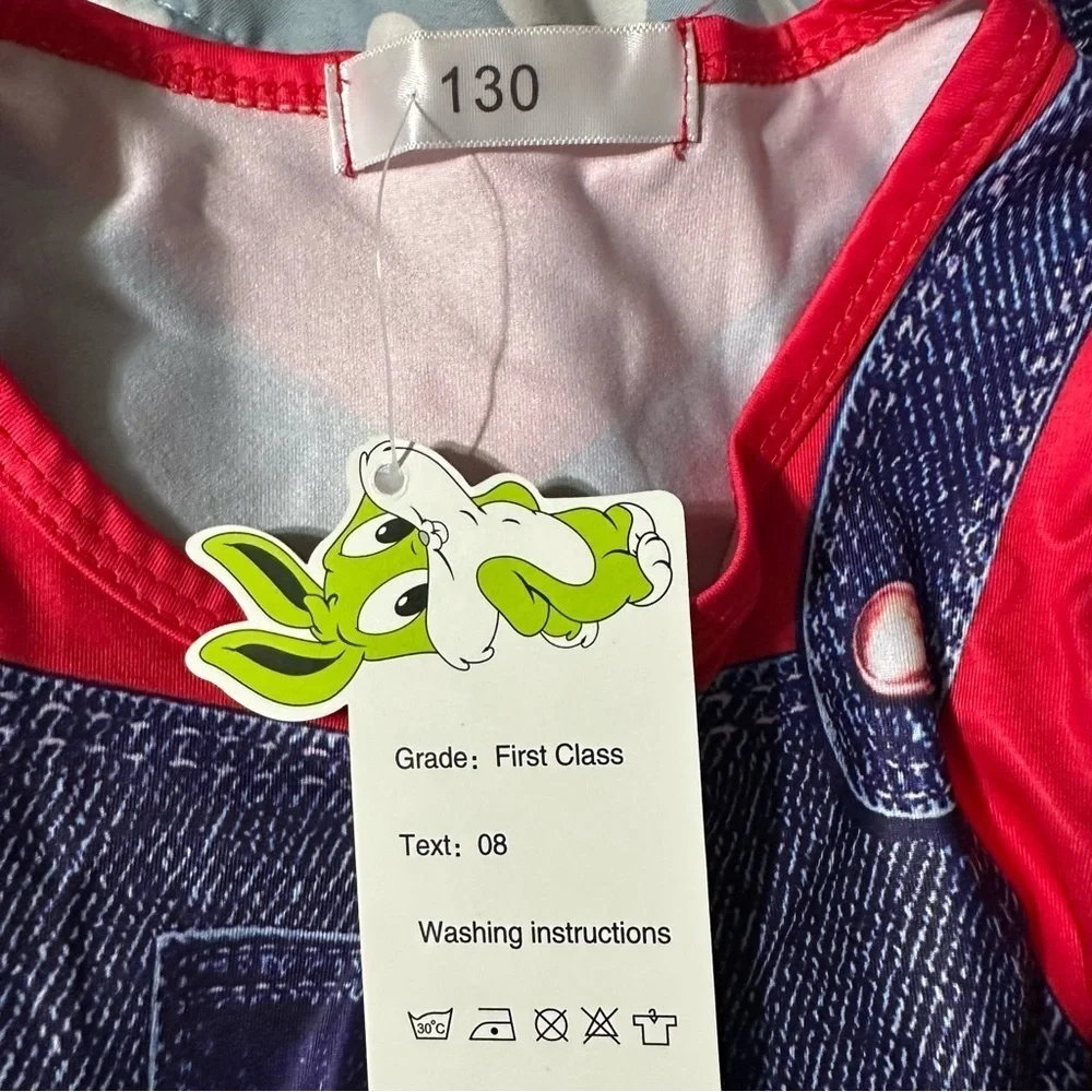 Super Mario Peaches Kids Denim Blue and Red Halloween Costume